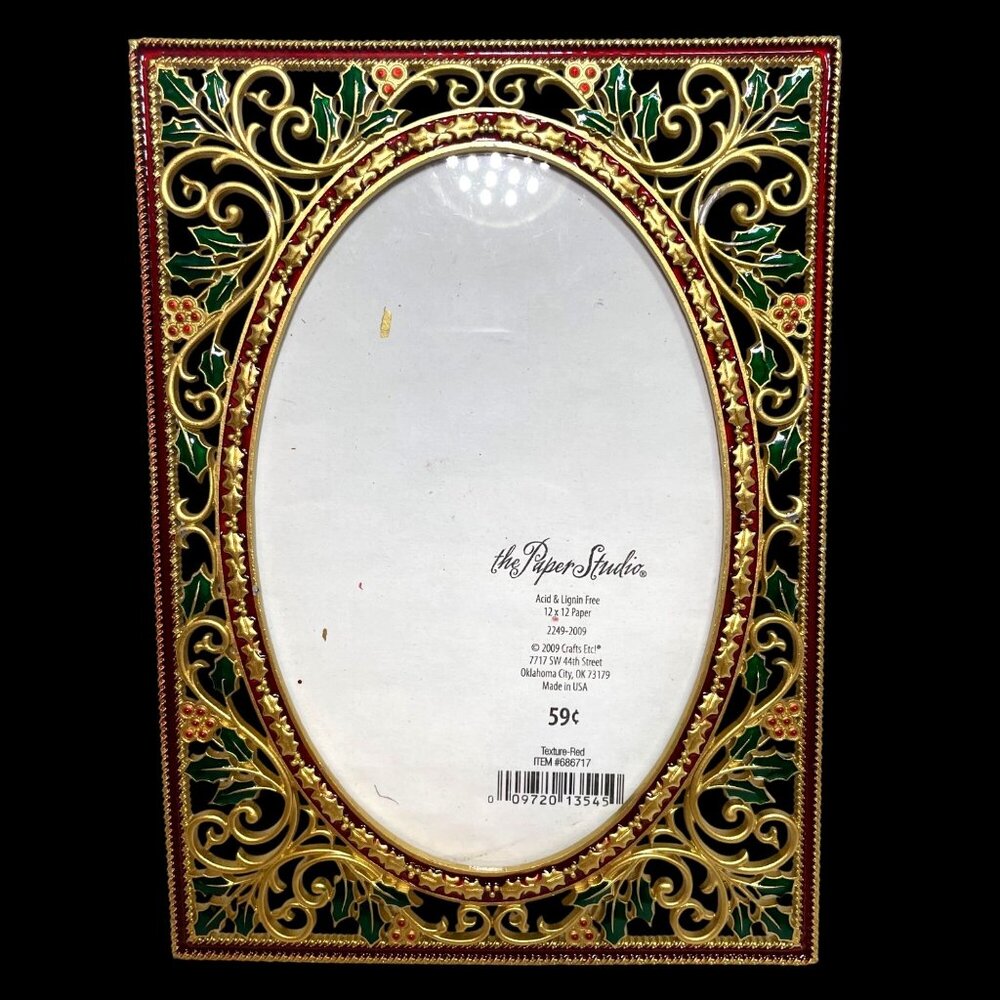 Vintage Gold & Red Holiday-Themed Oval Picture Frame With Holly Design - The Pap